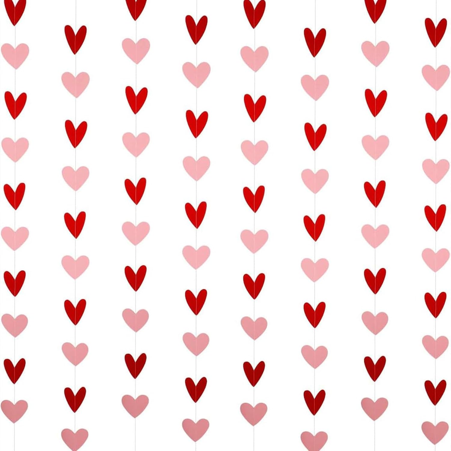 Valentine'S Day Heart Garland, 8 Pre-Strung Paper Streamers With 80 Red & Pink Hearts, 40Ft Paper Banner For Romantic Party Wedding Decorations
