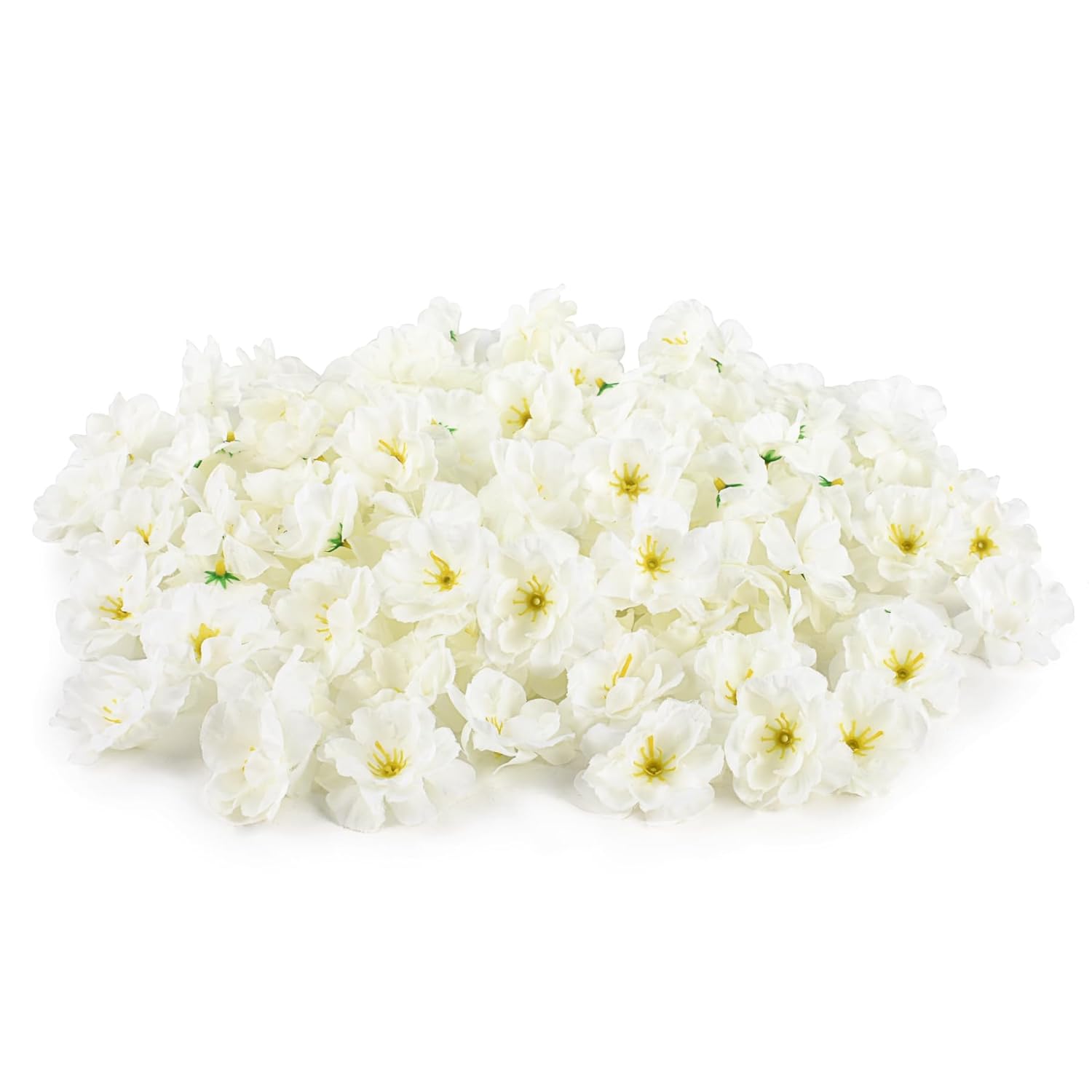 Artificial Cherry Blossom Flower Heads, Fake Silk Sakura Floral Heads For Bridal Hair Clips Headbands Dress Diy Accessories Wedding Party Supply Table Decorative (100Pcs White)