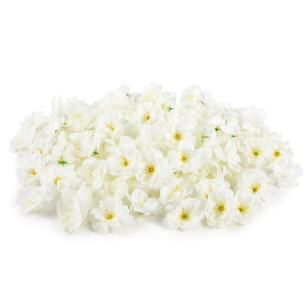 Artificial Cherry Blossom Flower Heads, Fake Silk Sakura Floral Heads For Bridal Hair Clips Headbands Dress Diy Accessories Wedding Party Supply Table Decorative (100Pcs White)
