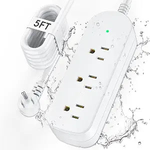 Outdoor Weatherproof Power Strip 3 Outlets 5 Ft Extension Cord White