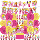 Princess Birthday Party Supplies, Princess Peach Themed Happy Birthday Banner, Balloons, Cake & Cupcake Toppers For Girls