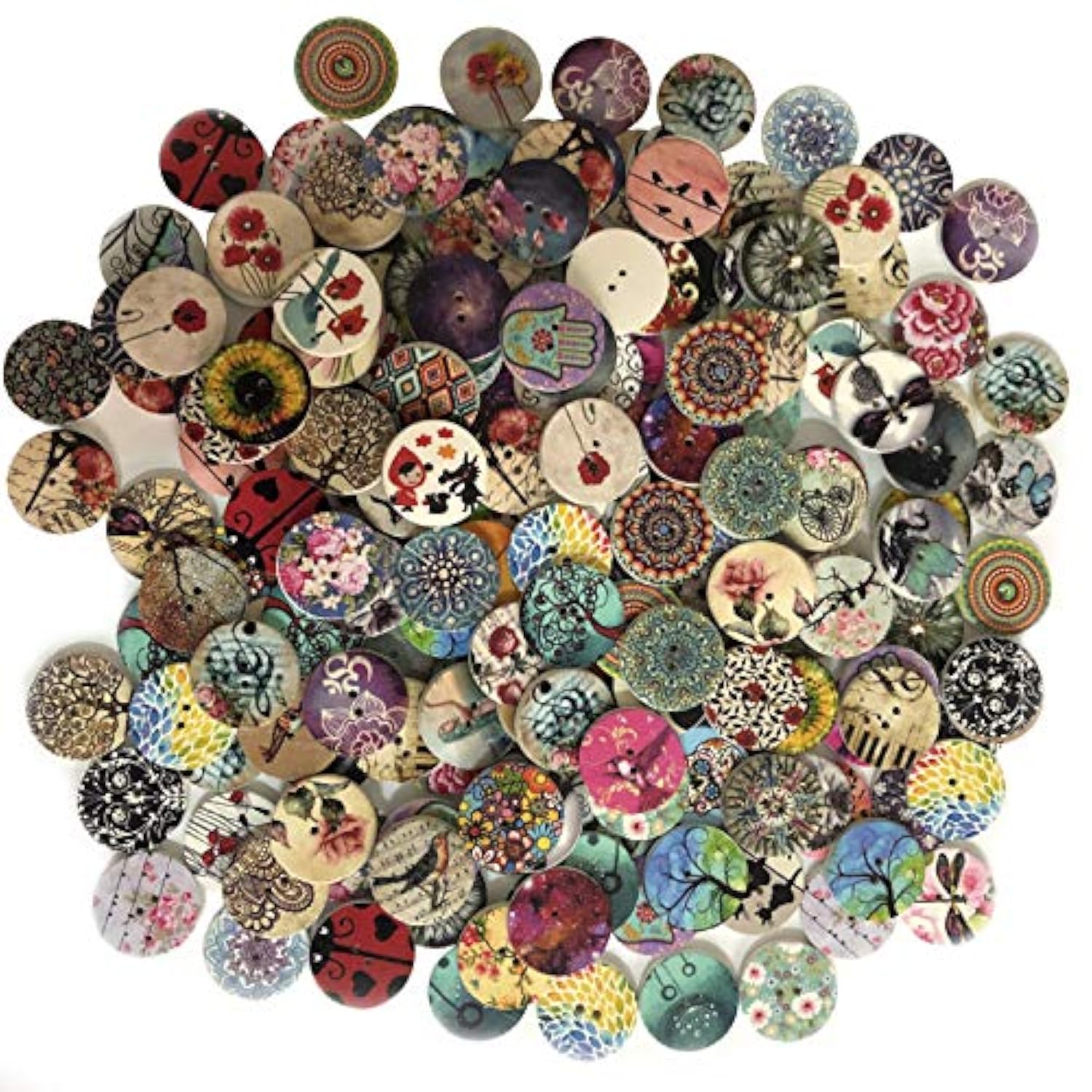 200Pcs Wood Buttons For Crafts, 20Mm Vintage Buttons Mixed Pattern Woo