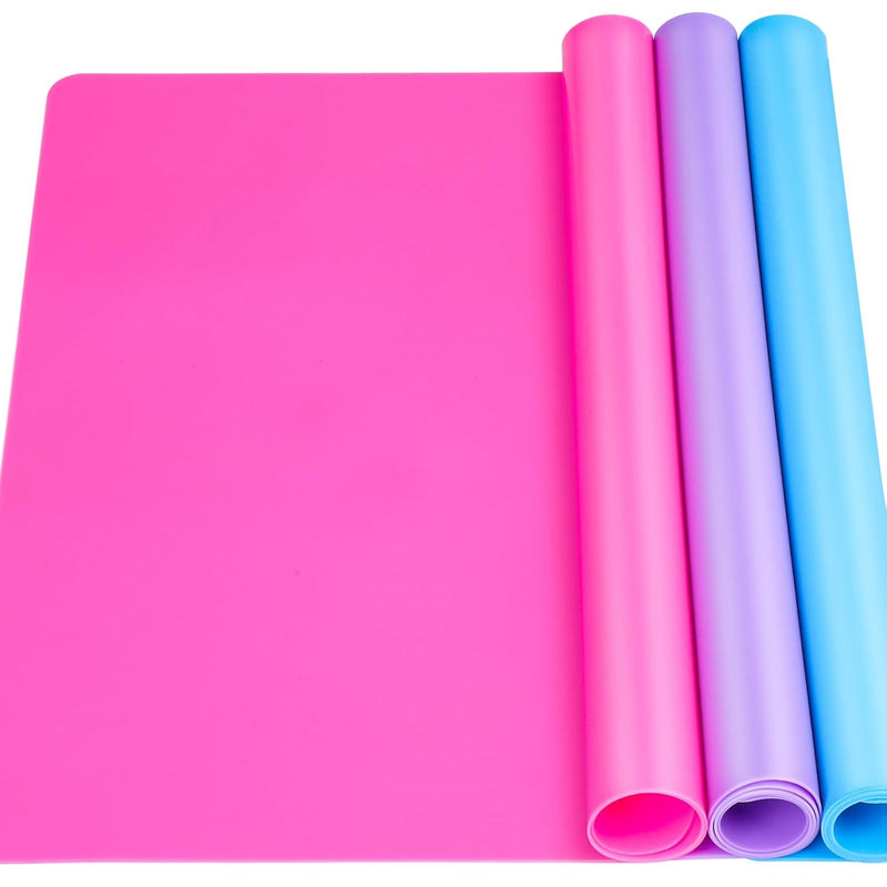 Silicone Mat For Resin Molds, 3 Pcs Silicone Mats For Epoxy Resin, Uv Resin, Play Dough Mat, Clay Mat, Nonstick Silicone Sheets Pads For Diy Arts And Crafts, Pink & Purple & Blue, 15.7”X 11.7”
