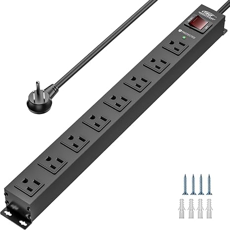 Heavy Duty Metal Surge Protector Power Strip 8 Outlets 2100J 15A 1875W 6FT Cord Black