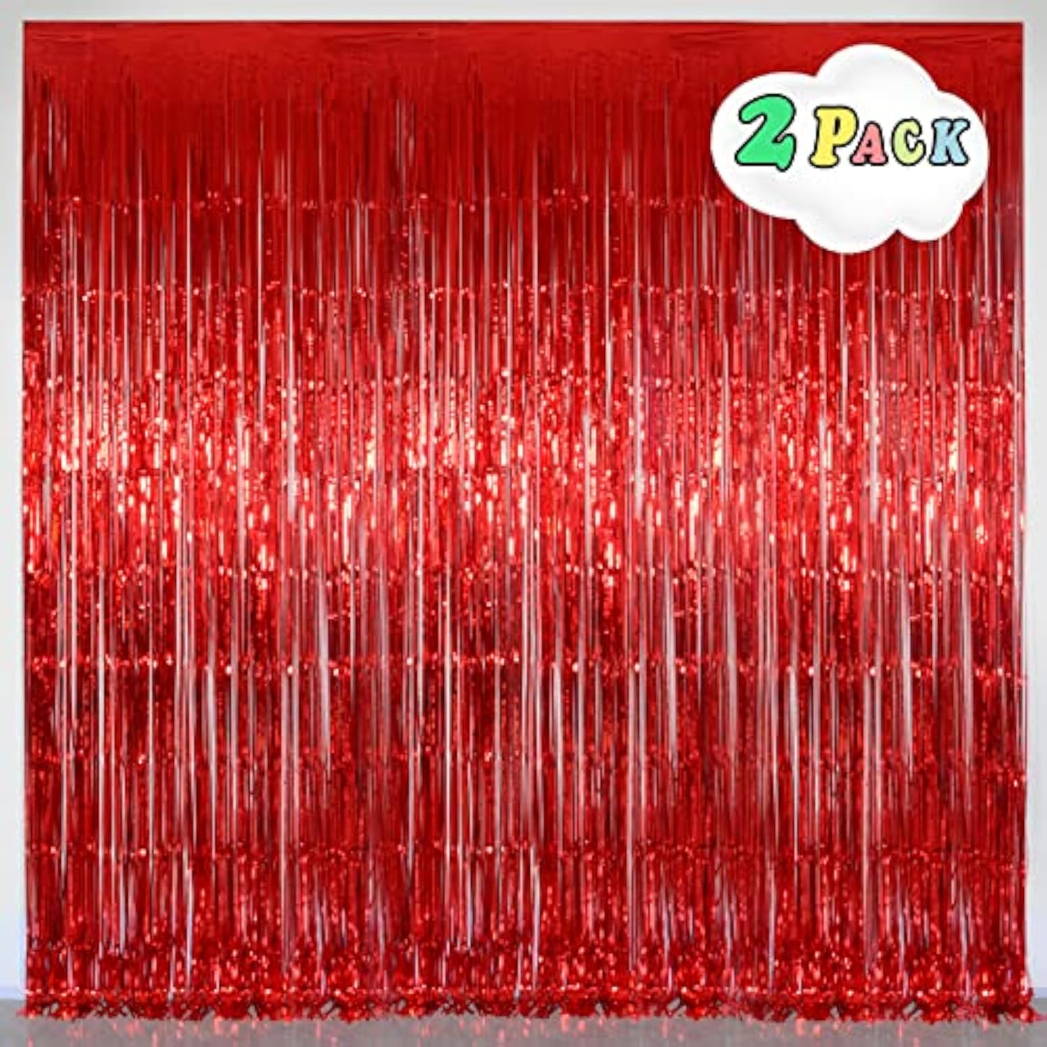 Red Foil Fringe Curtain Christmas Party Decorations, 3.2 X 8 Ft Metallic Tinsel Curtains Streamer Backdrop For Birthday, Anniversary, Valentine'S Day Party Decor - Pack Of 2
