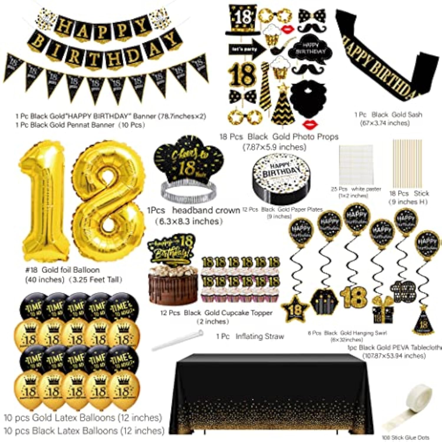 60Th Birthday Decorations For Men Women - (76Pack) Black Gold Party Ba