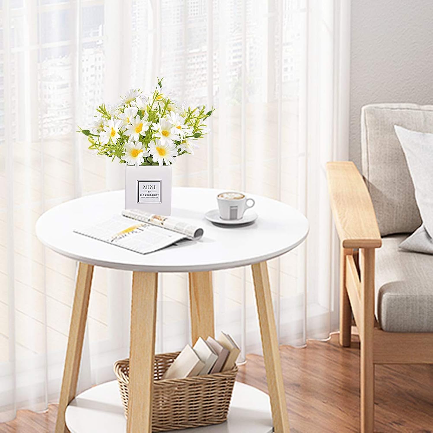 Artificial Flowers, Faux Flowers In Vase Small White Daisy Decor Mini Silky Artificial Daisies Fake Plant Flower Decor For Home Decor Indoor Centerpiece Table Decorations