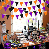 32FT Halloween Pennant Banner Orange Black Purple Fabric Triangle Flag Garland