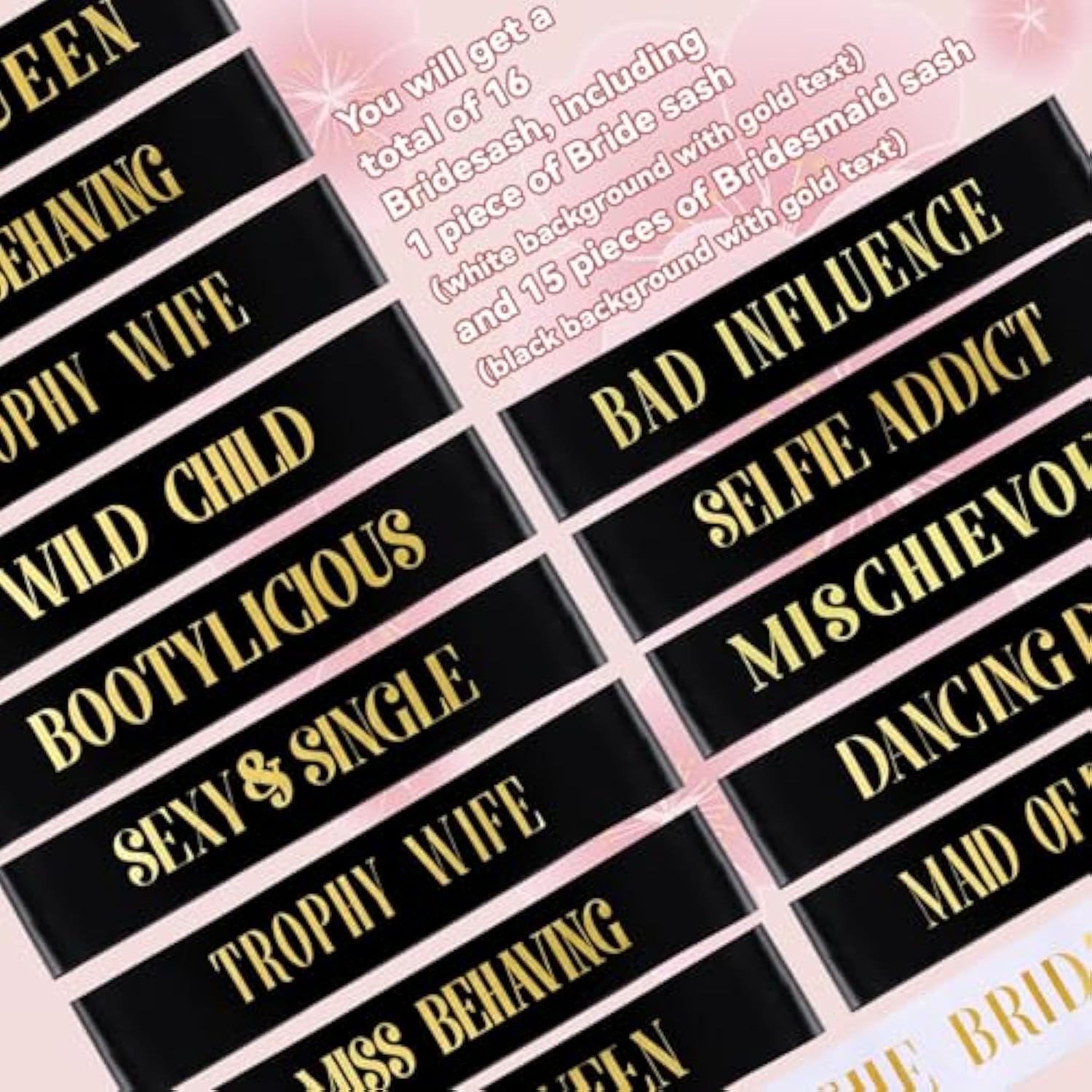 18 Pcs Birthday Queen Sashes Set For Women Black White Gold Happy Birthday Sash For Queen Party Favors