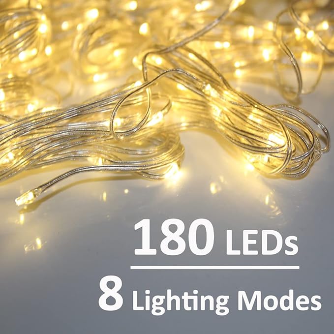 72x72 Inch Shower Curtain Fairy Lights 180 LED Battery Operated Waterproof Curtain String Lights with Hooks Indoor Outdoor Bathroom Bedroom Party Decor No Curtain Included