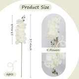 6Pcs White Orchids Artificial Flowers With 9 Large Blooms 37.4" Long Stem Fake Silk Orchid Look Real Flowers For Tall Vase Faux Orchids For Wedding Home Party Dining Table Centerpiece Decoration