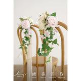 8Pcs Wedding Artificial Aisle Pew Flowers Chair Decorations Arrangements With Chiffon Ribbons Blush Pink Cream For Ceremony Chair Back Floral Decor Reception Church Party Outdoor