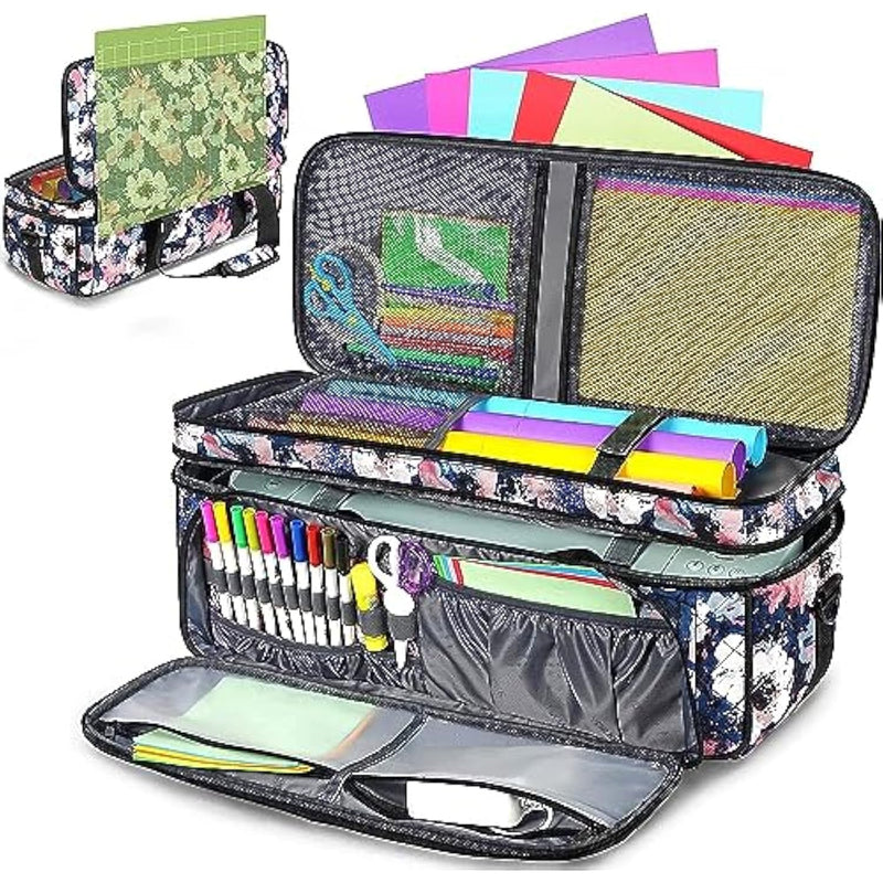 Carrying Case For Cricut Maker 4, Maker 3, Explore 4, Explore 3, Air 2, Die Cut Machine Dust Cover, Large Travel Bag With Cutting Mat Storage, Tote Bag For Tools Accessories, Floral