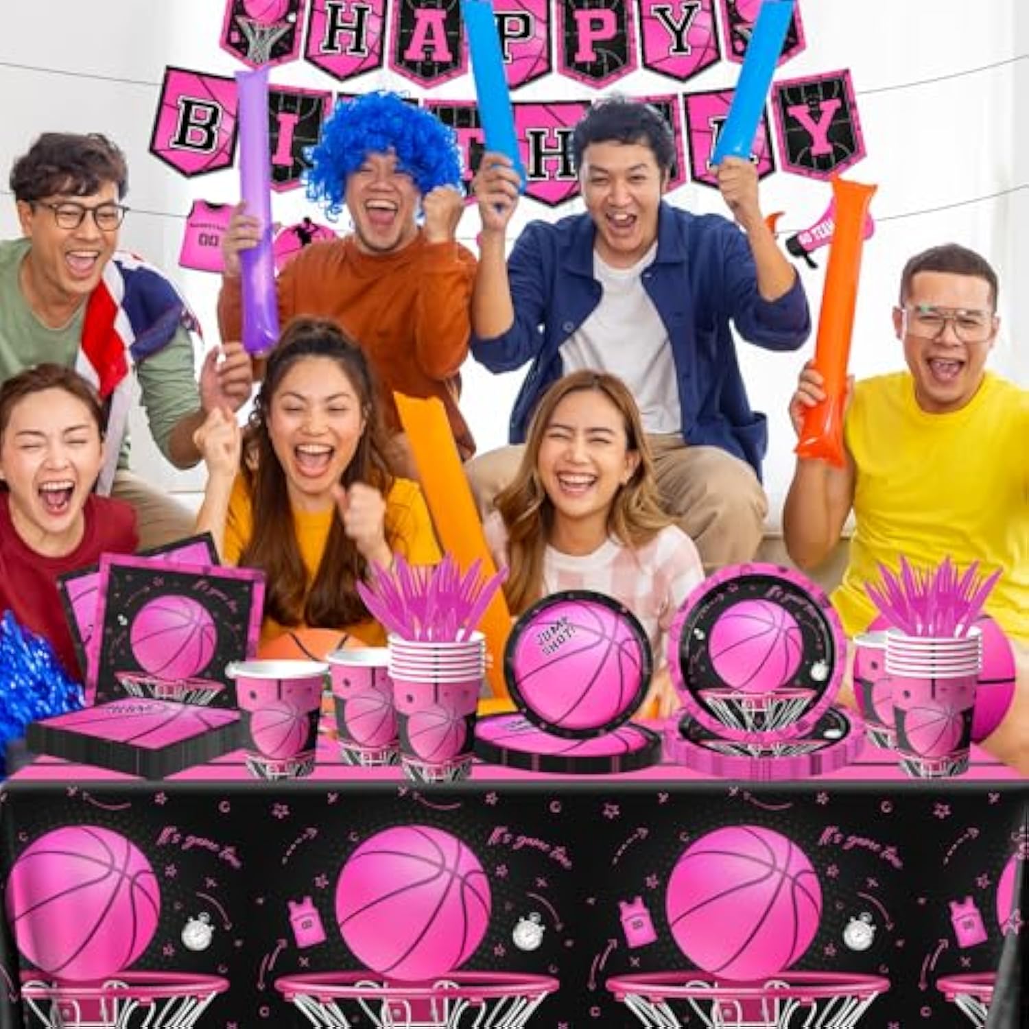 Basketball Party Decorations, 142Pcs Pink Basketball Birthday Party Decorations Tableware Include Plates And Napkins,Cups,Banner,Tablecloth For Girls Boys Sports Theme Birthday Party Supplies