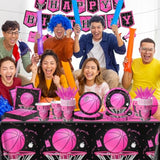 Basketball Party Decorations, 142Pcs Pink Basketball Birthday Party Decorations Tableware Include Plates And Napkins,Cups,Banner,Tablecloth For Girls Boys Sports Theme Birthday Party Supplies