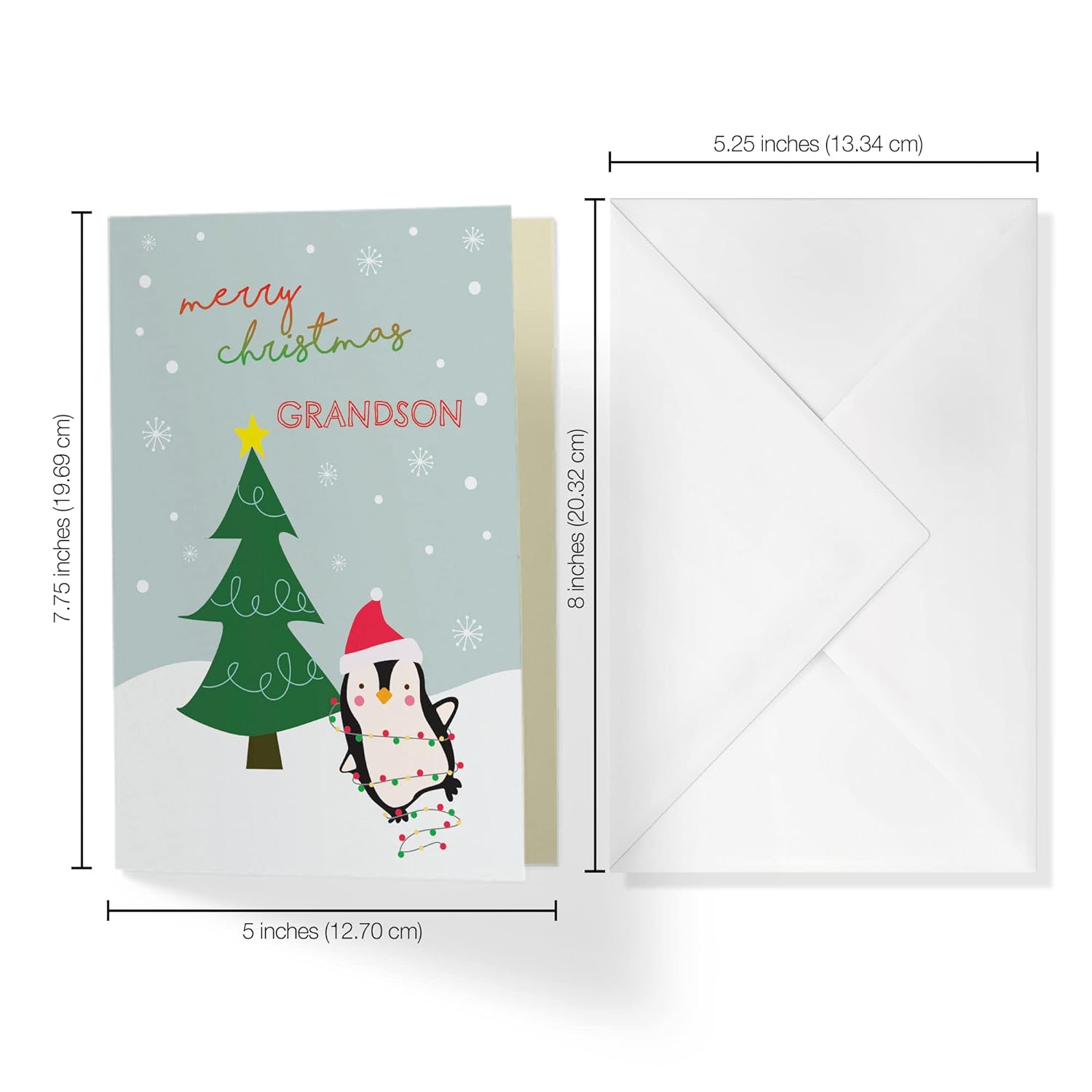 Christmas Card For Grandson Child | Penguin | Your Purchase Helps Animals In Need | 5”X7.5” | Single Christmas Card With Envelope | Female Owned Small Business | Usa | Xmasgrason1