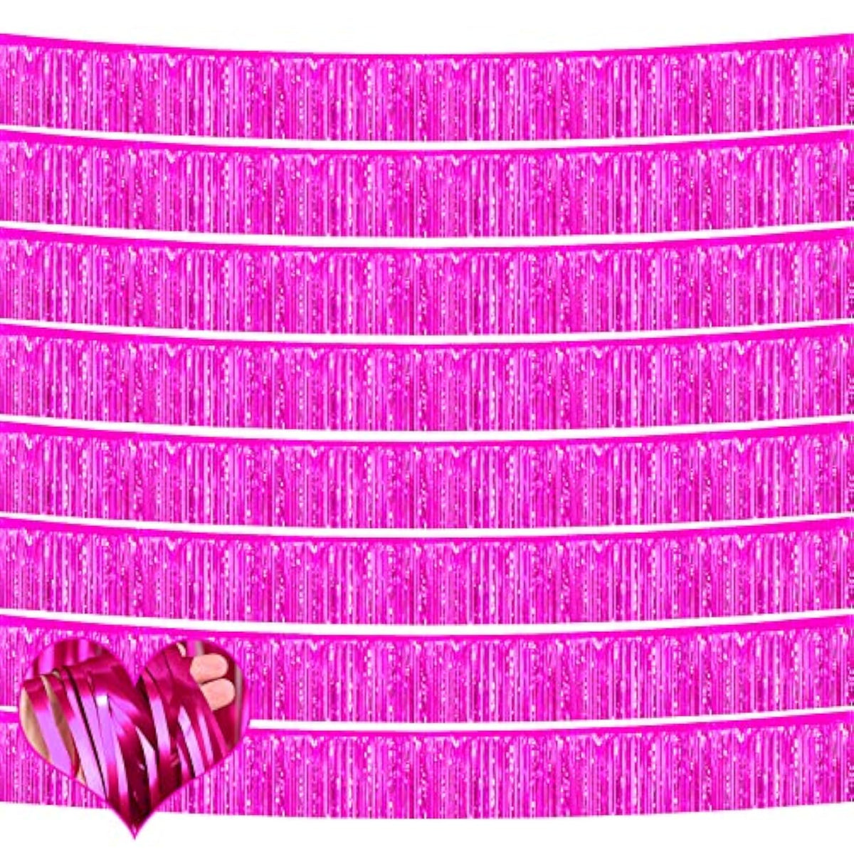 10 Pack 10 Feet Foil Fringe Garland Metallic Tinsel Banner Wall Hanging Curtain Streamers Backdrop For Parade Floats Bachelorette Wedding Birthday Party Thanksgiving Christmas Decorations(Fuchsia)