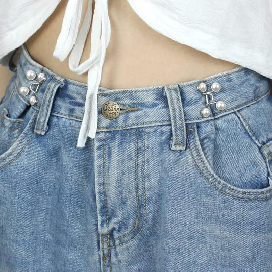Jean Button Pins, Adjustable Jean Button, Detachable Jean Button Pin, No Sewing Required, Perfect Fit Instant Jean Button.(White Pearl)
