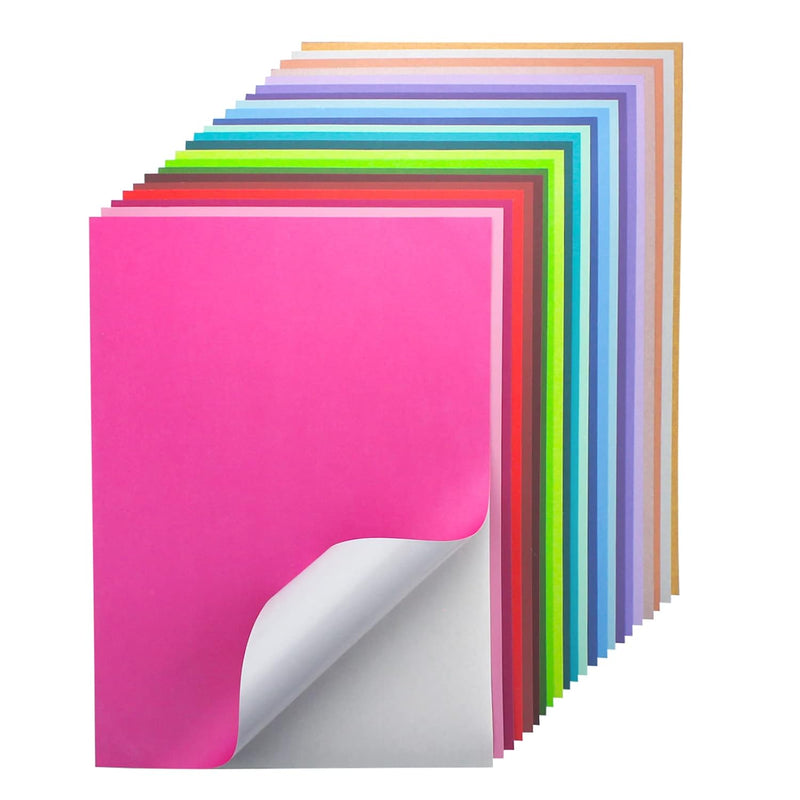 24 Sheets Self Adhesive Cardstock Paper 22 Colors, A4 Printable Colore