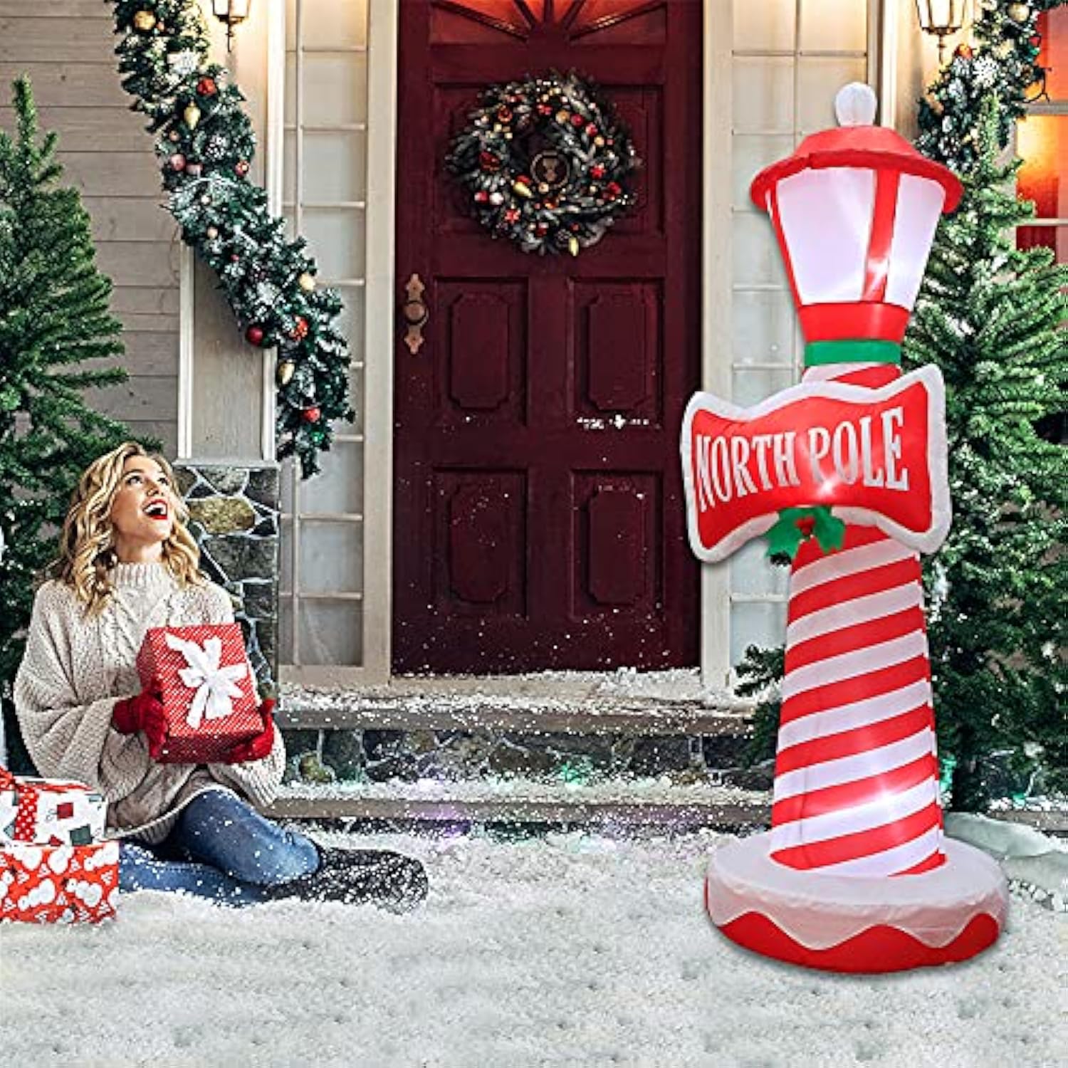 Inflatable Christmas Decorations Inflatable Lighthouse Xmas Blow Up Decor For Yard Lawn Home With Led Christmas Lights