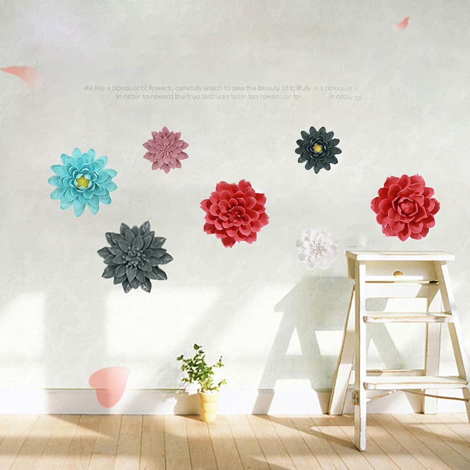 Ceramic Flower Wall Décor Artificial 3D Flower Wall Art For Living Room Home Hallway Bedroom Kitchen Farmhouse Bathroom Dining Room (3.93 Inch, Lotus - Grey)