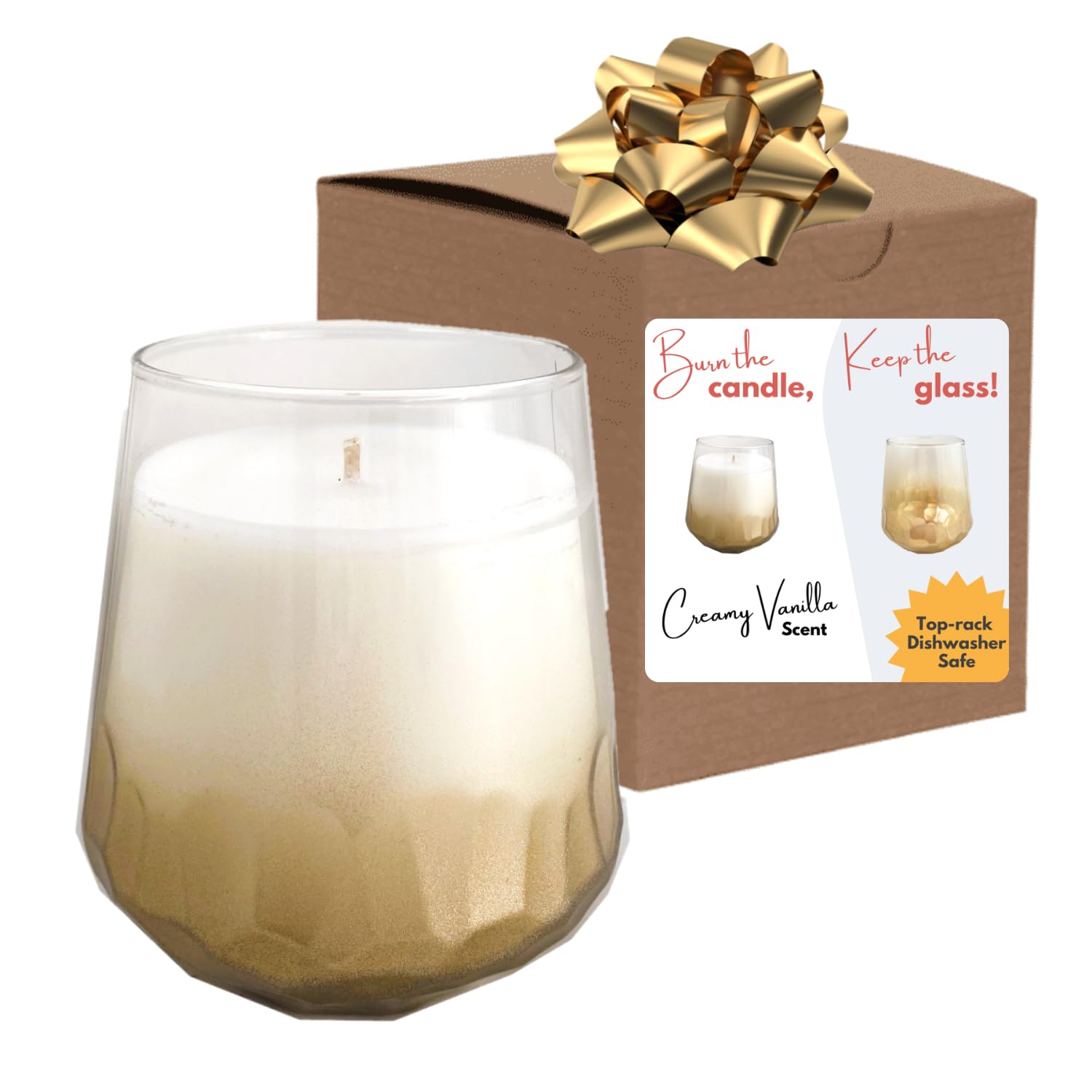 Wine Glass Candle 14Oz – Creamy Vanilla Scented Candle In Gold Ombre Stemless Glass, Unique Gift For Women & Wine Lovers