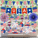 37Pcs 4th of July Decorations Patriotic Decorations USA Banner Red White Blue Paper Fans Star Streamer Pennant Hanging Swirl Fourth of July Independence Veterans Labor Presidents Flag Memorial Day
