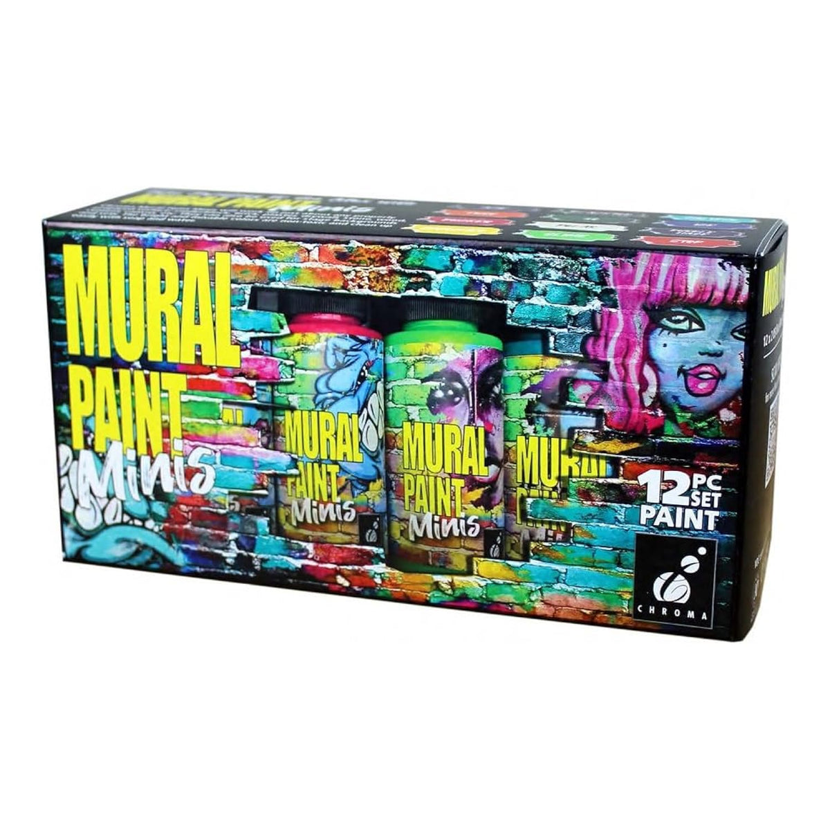 Chroma Acrylic Mural Paint for Interior and Exterior Murals - Lightfast, Mixable, Hard-Wearing Vibrant Pigment, Set of 12 Minis (2896)