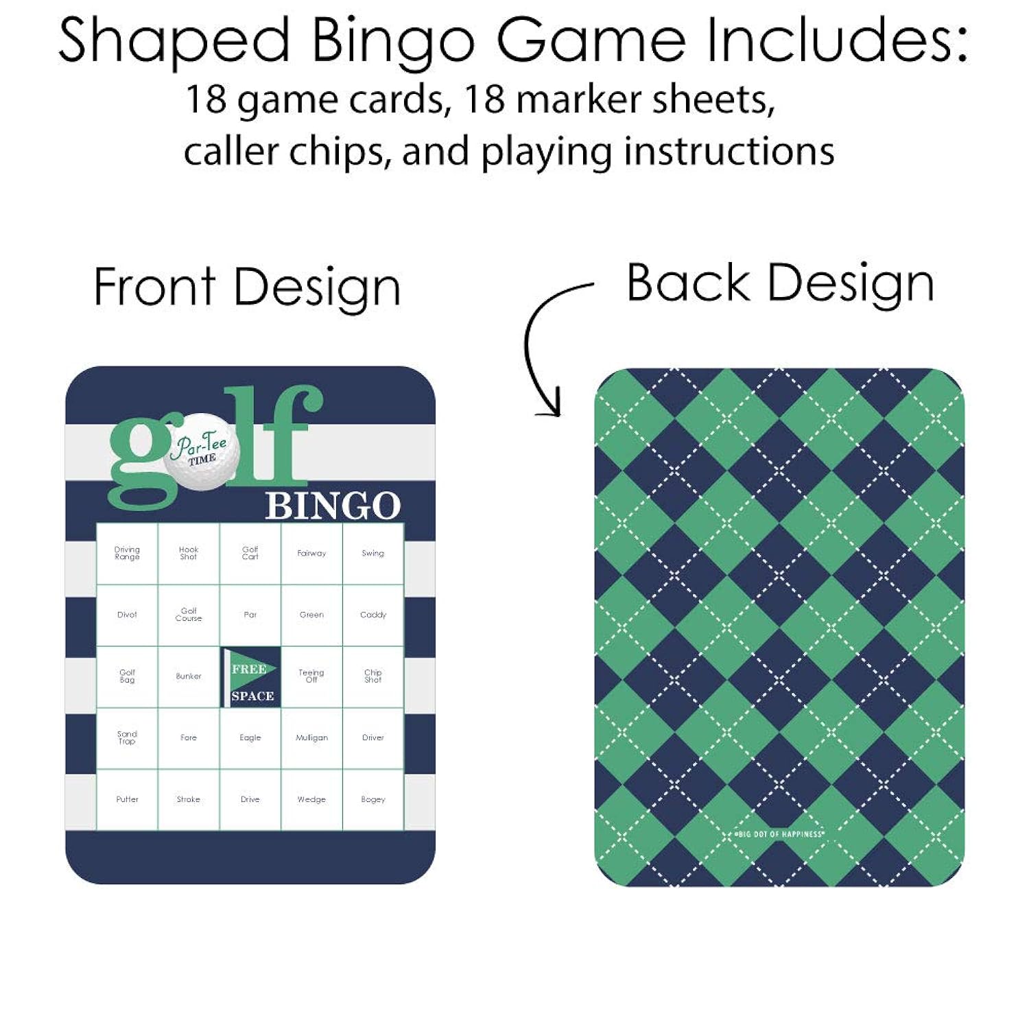 Big Dot of Happiness Par-Tee Time - Golf Bingo Cards and Markers - Birthday or Retirement Party Bingo Game - Set of 18