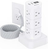 Tower Surge Protector Power Strip with 12 Outlets 4 USB Ports 6FT Flat Plug Extension Cord 1080J