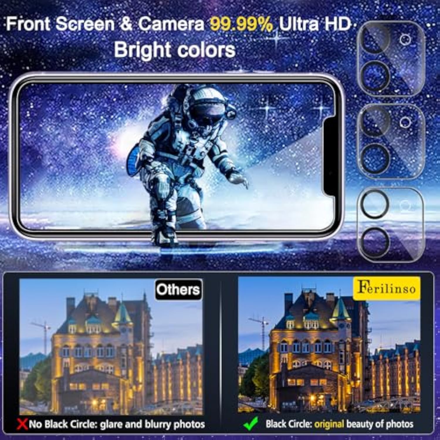 3-Pack iPhone 11 Screen & Camera Lens Protector 6.1 Inch HD Glass