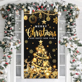 Large Size Merry Christmas & Happy New Year Party Banner, Black Gold, 71X35 Inches