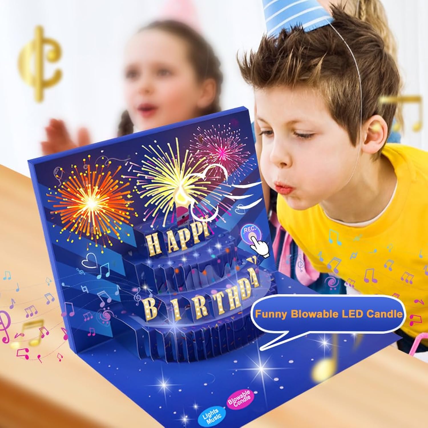 Birthday Cards With Recording Function Fireworks 3D Pop Up Blowable Led Candle Birthday Cake Light And Music Happy Birthday Greeting Cards Gift For Mom Women Sisters Grandma Kids Wife