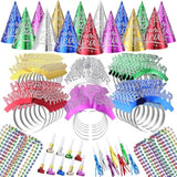 120pcs 2026 New Year Party Hats Tiara Necklaces Squawkers Multicolor