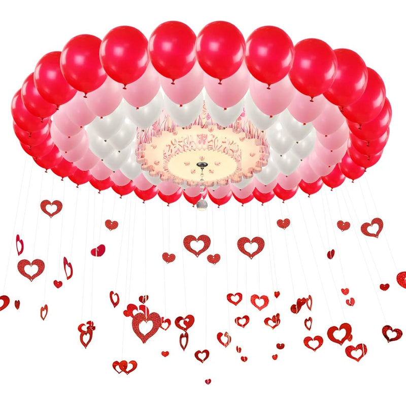 100Pcs Valentines Day Red Pink White Balloons Hanging Swirls Kit, 12In