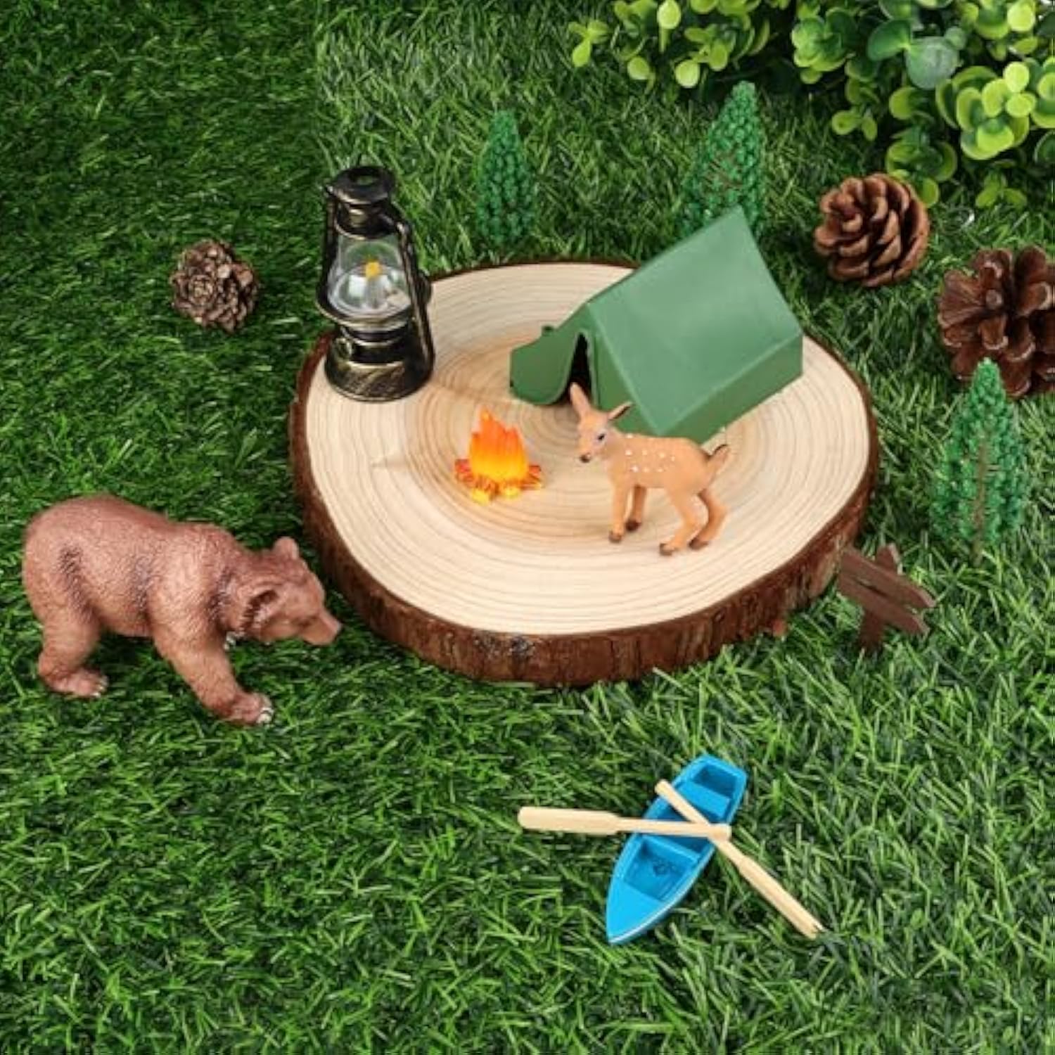 12 Pcs Camping Cake Decorations Set With Mini Tent, Campfire, Tree, Camp Sign, Safari Animals Camping Cake Toppers For Kids Adults Forest Themed Birthday Party Supplies