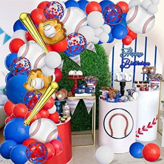 Baseball Balloon Garland Arch Kit Baseball Party Decorations With 113Pcs Red White Blue Confetti Latex Balloons Baseball Foil Balloons For Baseball Theme Birthday Party Supplies Baby Shower
