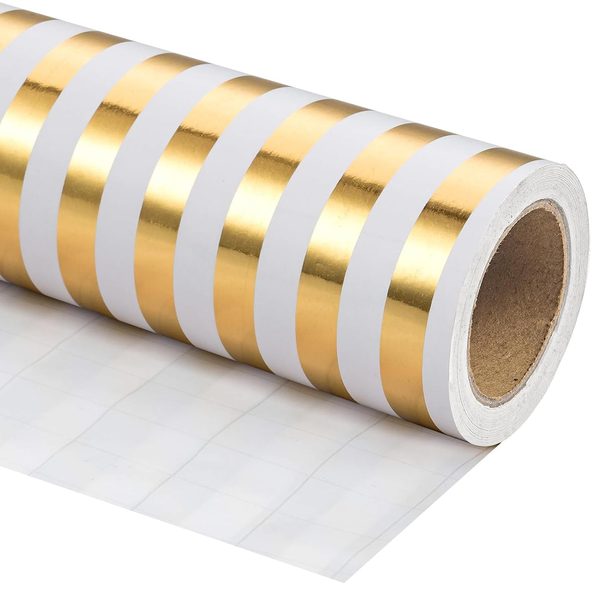 Stripe Wrapping Paper Roll - Mini Roll - 17 Inch X 9.8 Feet - Stripe With Gold Foil Wrapping Paper For Birthday, Baby Shower, Wedding, Bridal Shower