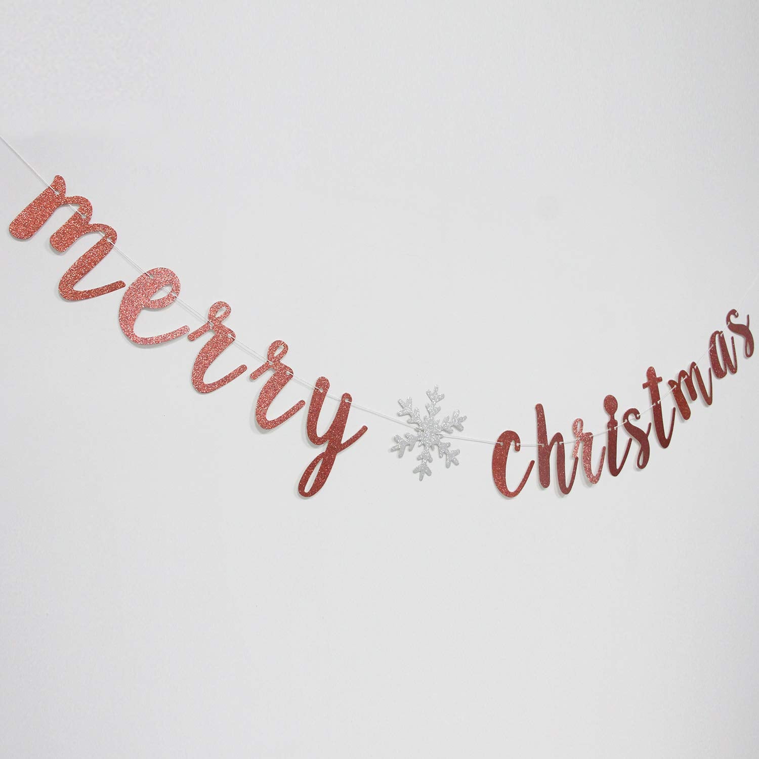 Rose Gold Glitter Merry Christmas Banner-Great For Christmas Party Decor- Holiday Home Mantle Fireplace Party Decorations