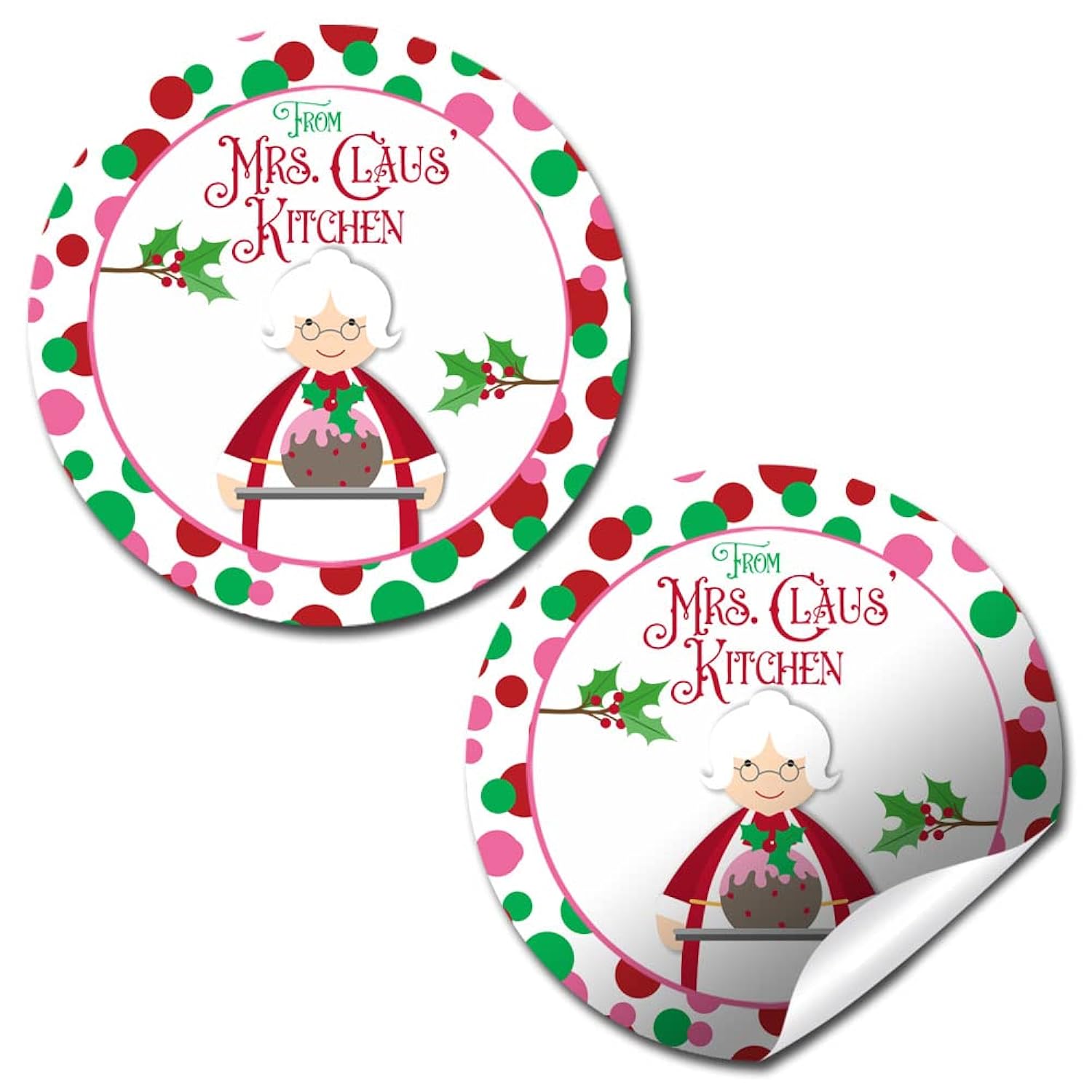 Mrs. Claus' Kitchen Christmas Holiday Sticker Labels, Total Of 40 2" Circle Stickers By