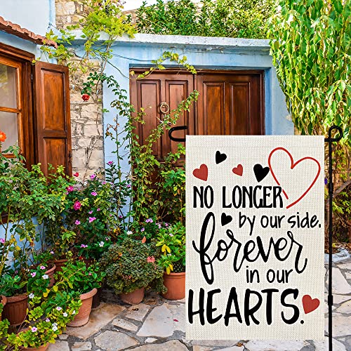 Memorial Day Garden Flag Gravesite 12x18 Inch Double Sided Heart Saying Decor for Outside Yard,Forever In Our Hearts CF505