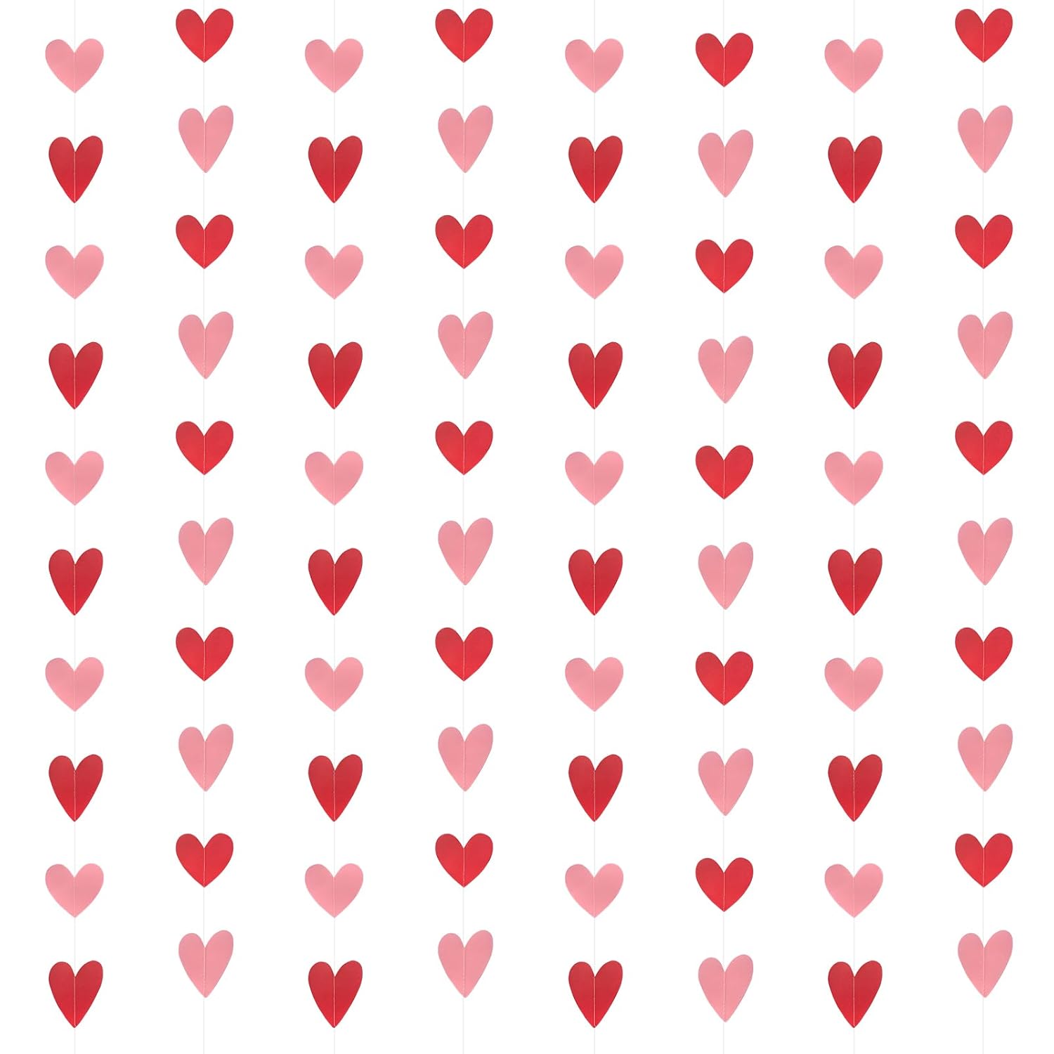 80 Red Pink Heart Garland - Valentines Love Heart Hanging Garlands, Heart Streamers Hanging For Galentines Valentine'S Day Decorations (No Diy)