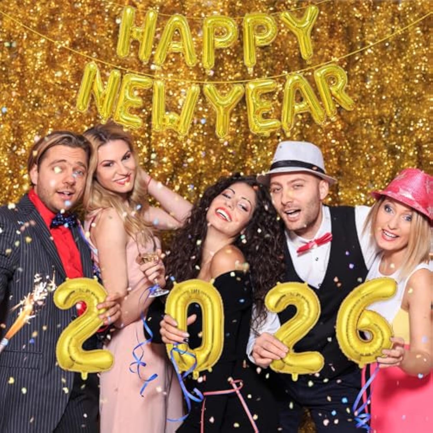 16in Gold Happy New Year 2026 Foil Balloons Banner Party Decorations