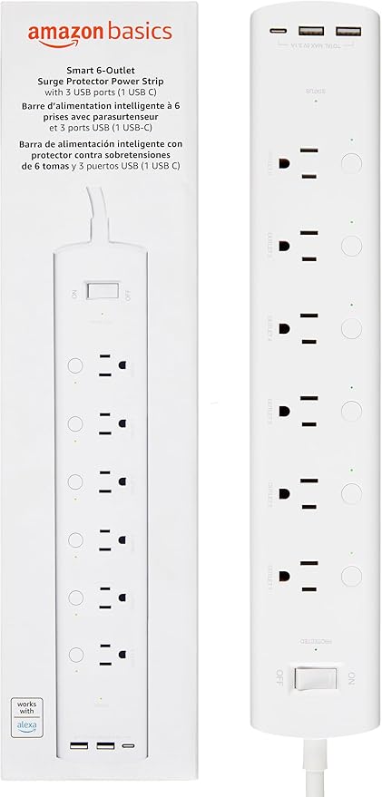 Smart WiFi Power Strip 6 Individually Controlled Outlets 3 USB Ports 1 USB C Alexa Compatible White