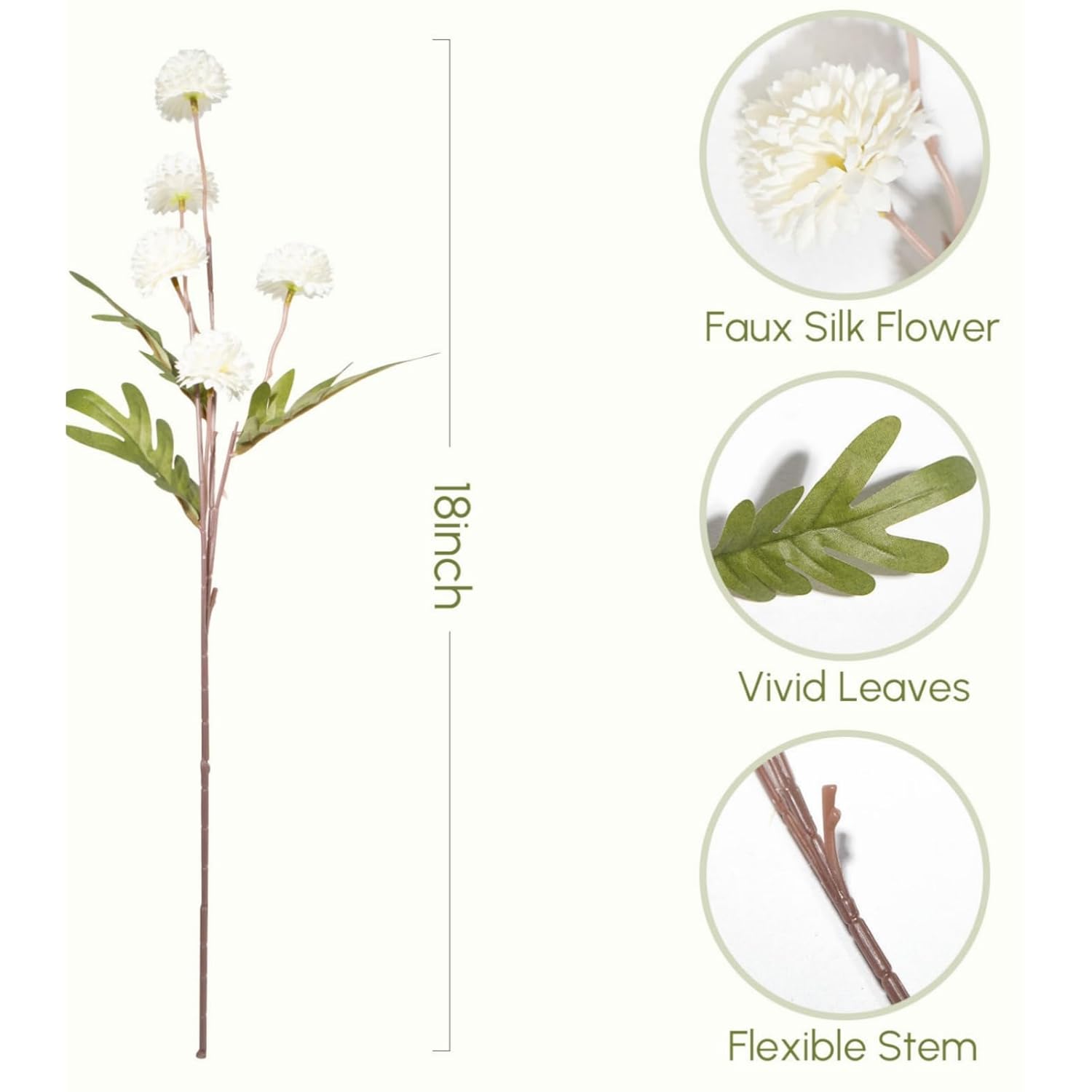 Artificial White Mums Flowers, 5 Pcs Faux Mums Mini Chrysanthemum Flowers Bulk With Stems, Floral Arrangements For Diy Bouquet Home Wedding Table Centerpiece Decor