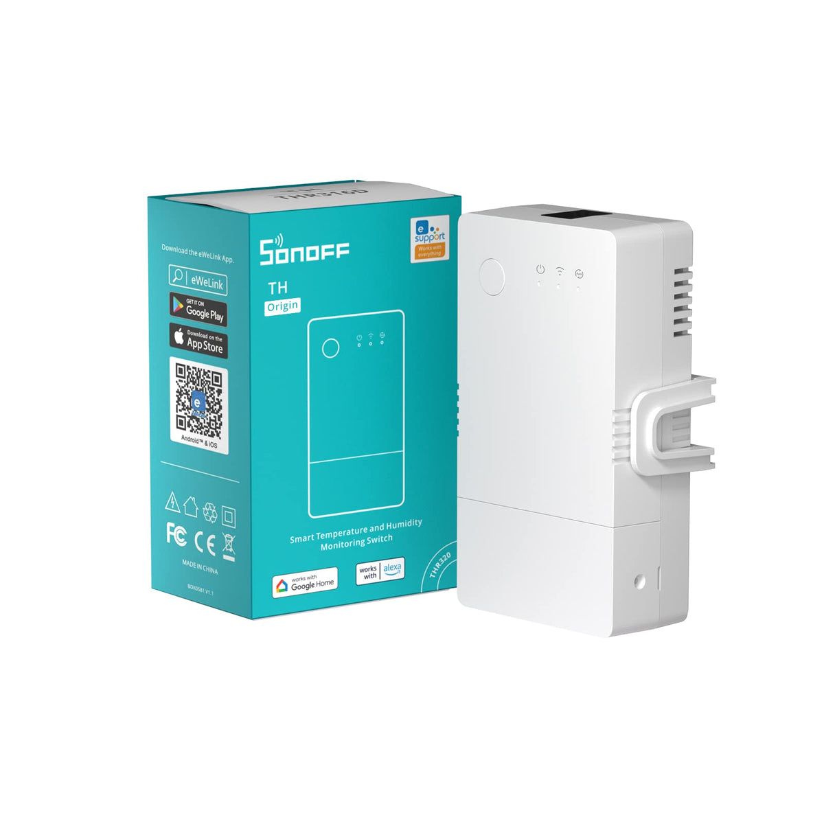 Thr316 Origin Smart Temperature And Humidity Monitoring Switch,Compatible With Alexa & Google Home, Rj9 4P4C Interface