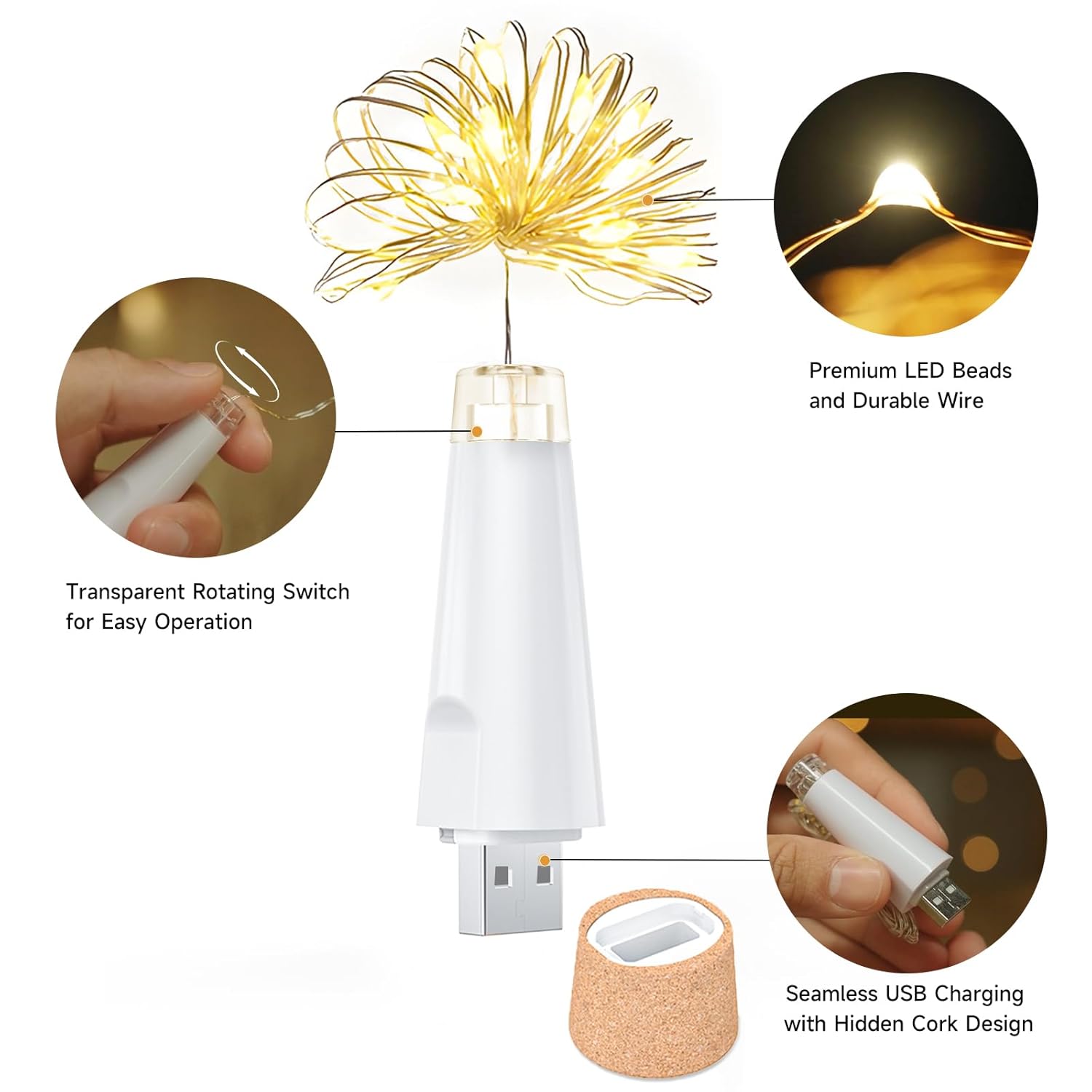 Bottle Lights, Usb Rechargeable String Lights, 2024 Upgraded Wine Bottle Fairy Light With Cork For Party Halloween Chris