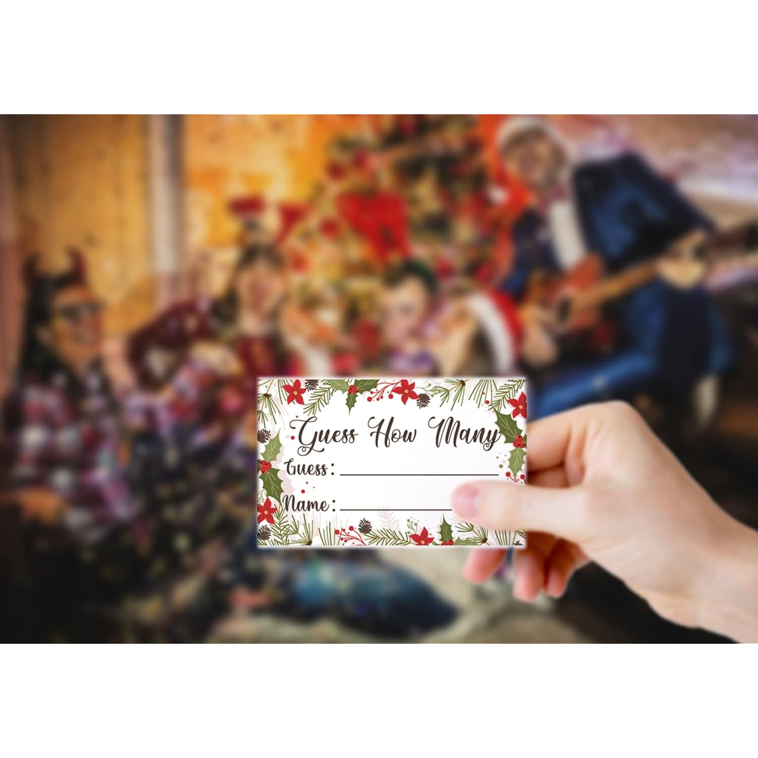 Christmas Party Games - How Many Candies Are In The Jar, 1 Standing Sign + 50 Cards, Christmas Party Ideas, How Many Kisses Game, Christmas Party Games For Kids / Cm007