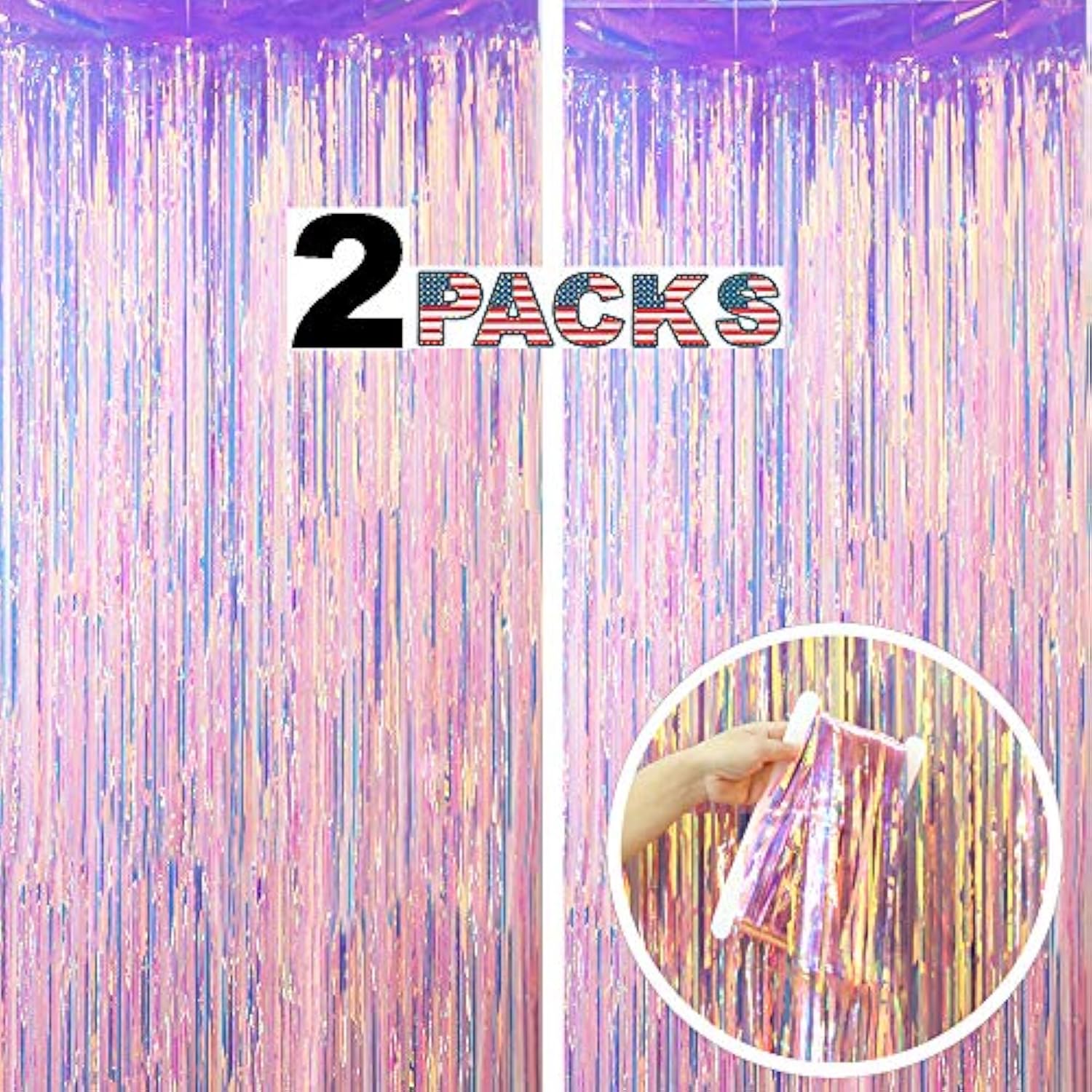 2-Pack Pink Orange Holographic Fringe Curtains 6.6x8.2 ft for Party Backdrop Decor