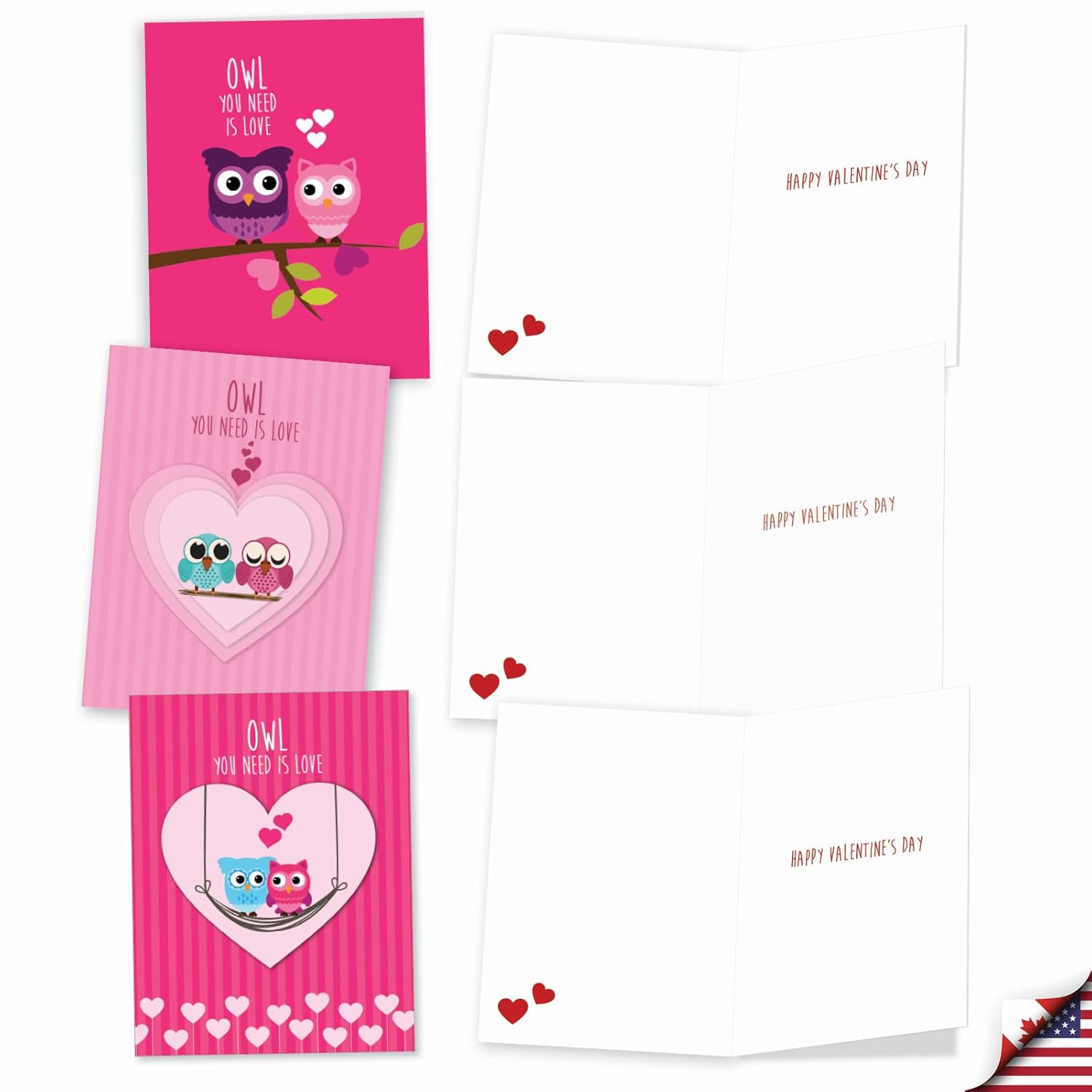 - 10 Assorted Valentine'S Day Note Cards (4 X 5.12 Inch) - Boxed Valentine Cards, Bulk Set With Envelopes - Owl You Need Is Love M5665Vdg-B1X10